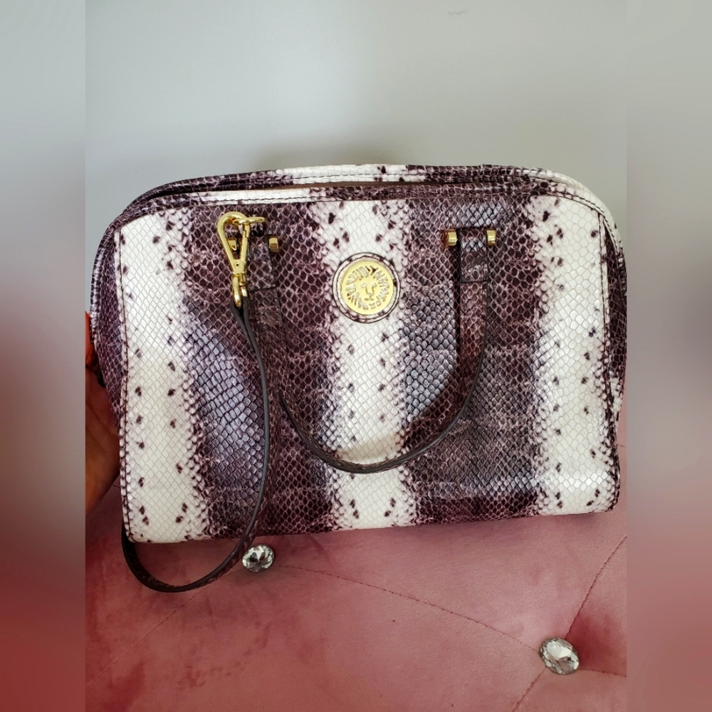 Luxury Snakeskin Patterned Bag with Gold Accents Anne Klein